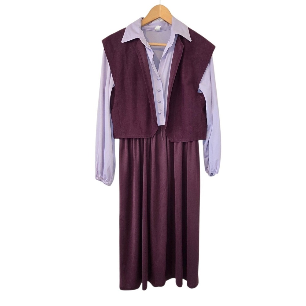 Vtg Union Made Secretary Dress Set Dark Academia Teacher Midi Dress Vest Size 14